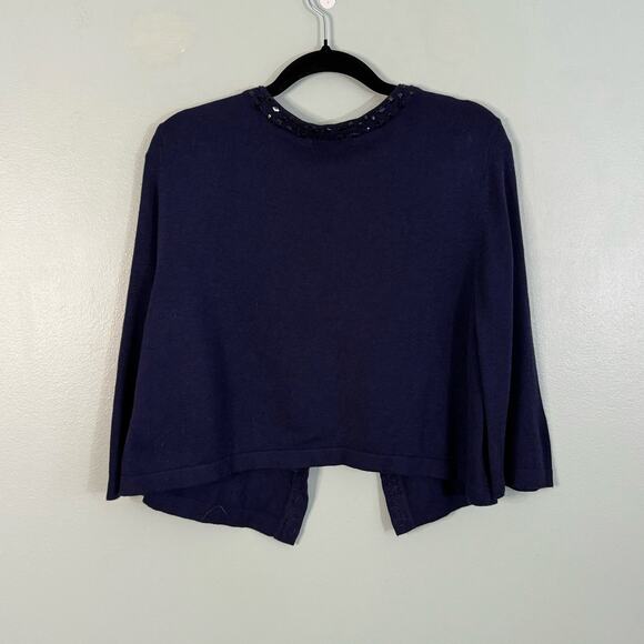 ALFANI Cardigan Womens M Wool Blend Embellished Beaded Party Cropped Navy Blue - Picture 2 of 7